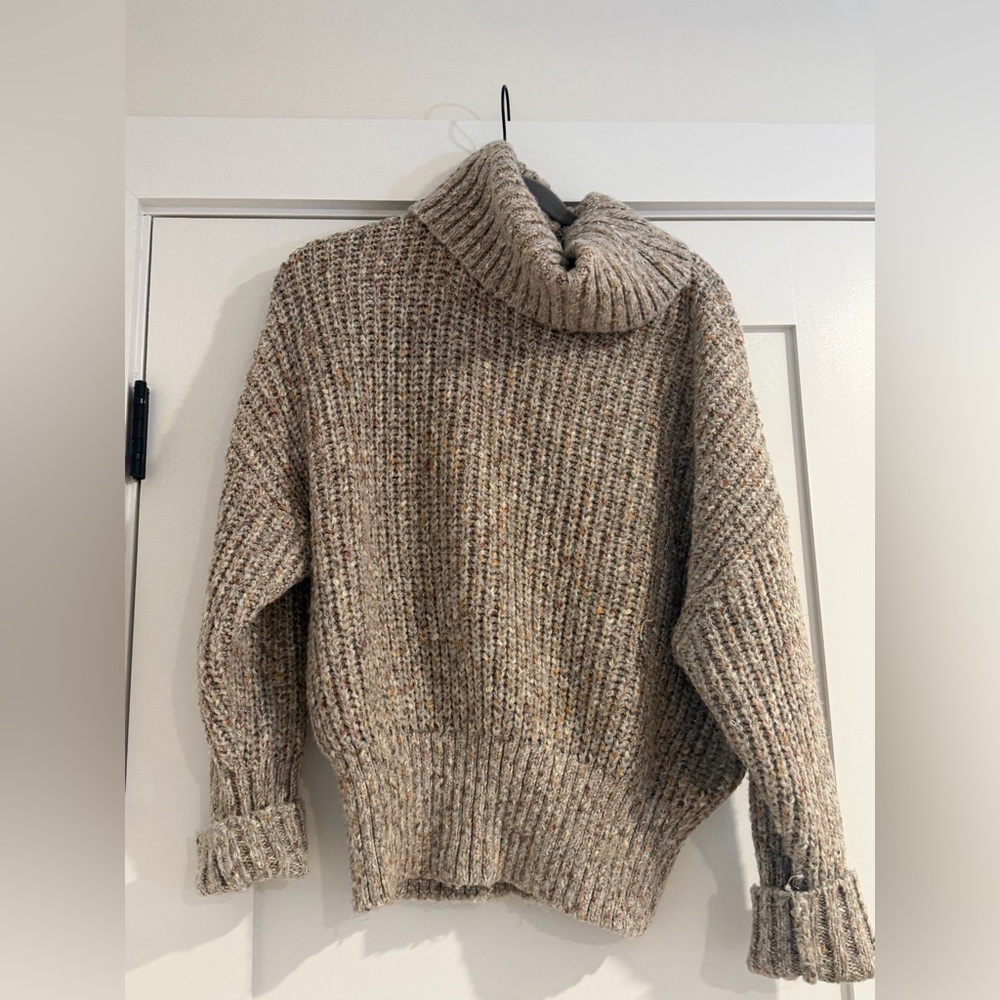 For The Republic Speckled Cowl Neck Sweater - Cream and Brown